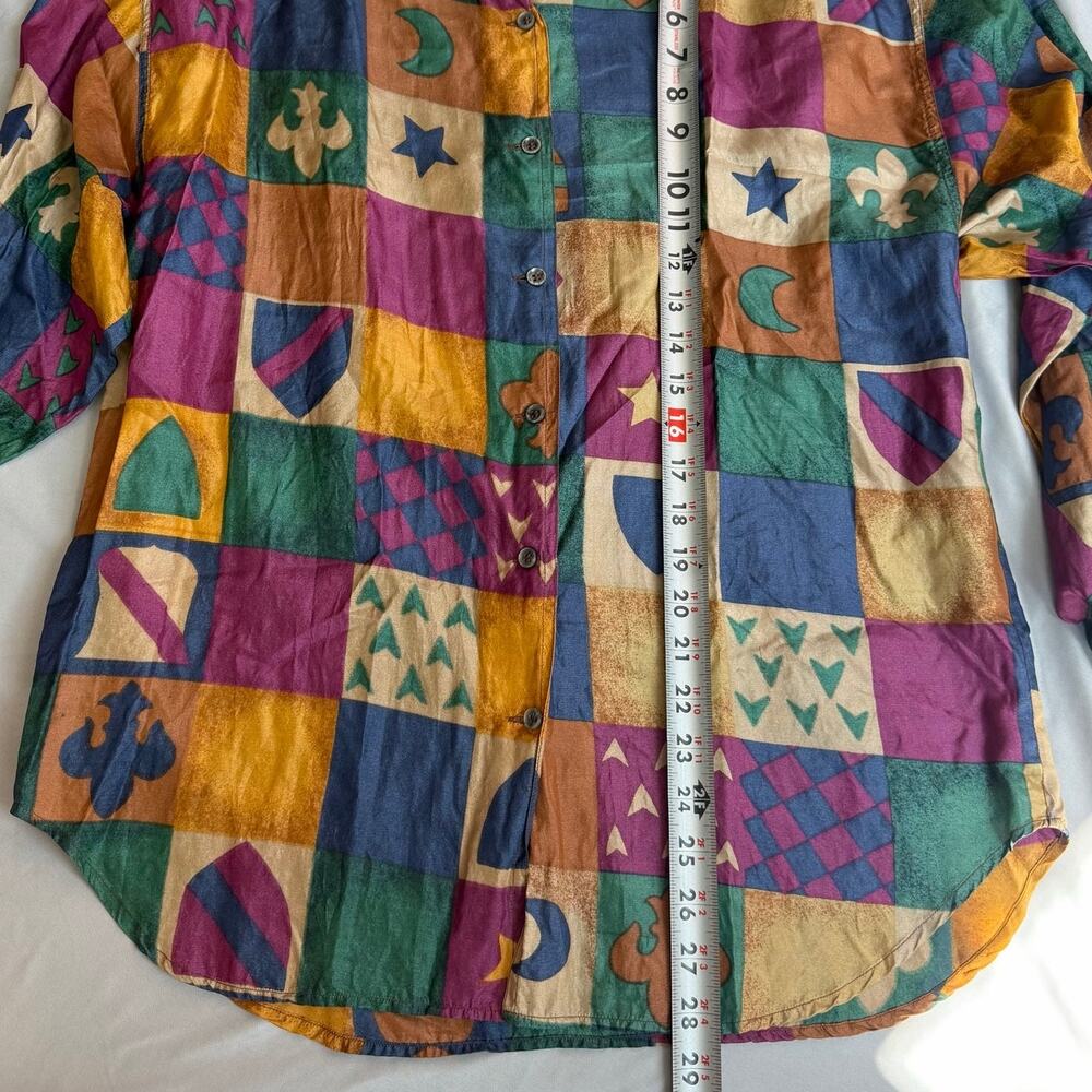 Vintage Jonathan Martin Patchwork Silk Button Front Blouse Women's M Long Sleeve - Picture 7 of 8
